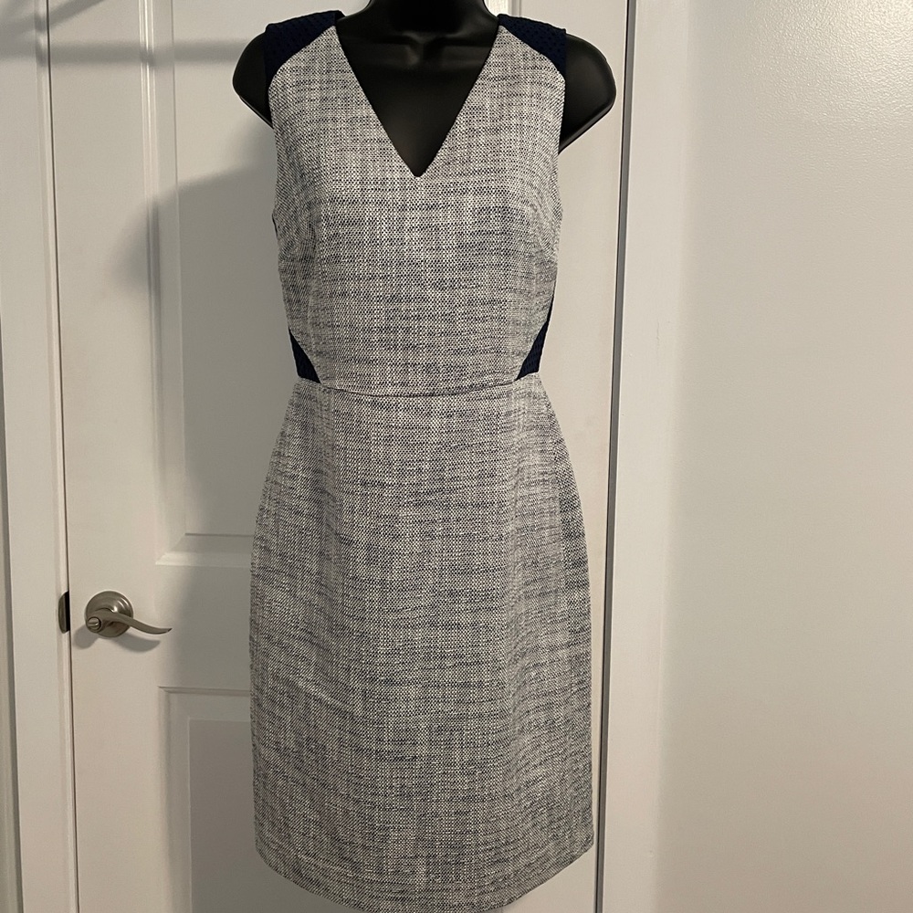 J. Crew mixed media dress in gray/navy tweed
